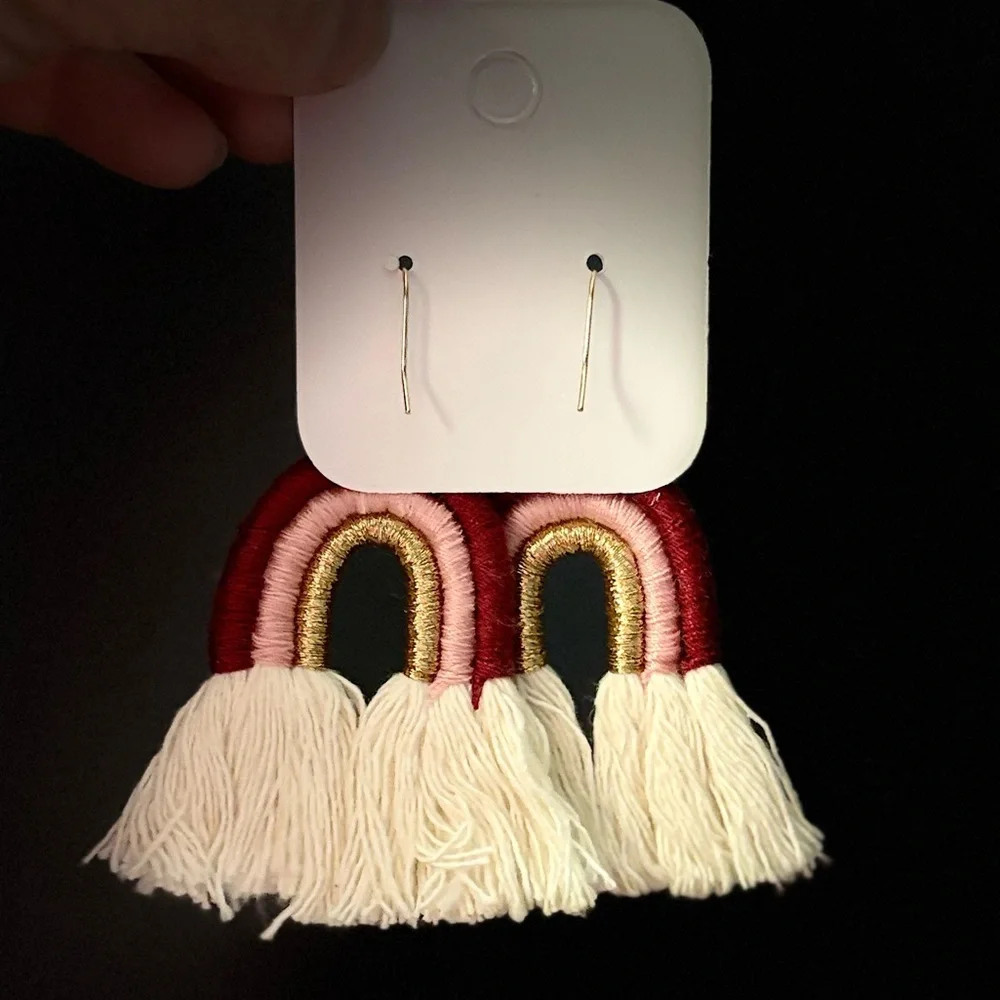 Boho Rainbow Tassel Fringe Statement Earrings- NEW - Picture 3 of 3